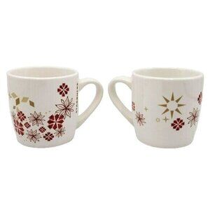 Starbucks Holiday Mugs Red Gold 11oz Snowflake Floral Poinsettia Winter Set of 2
